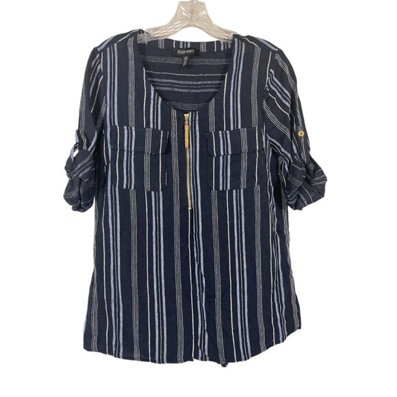 Ellen Tracy Womens Striped Linen Blend Top Size Small - Picture 1 of 7